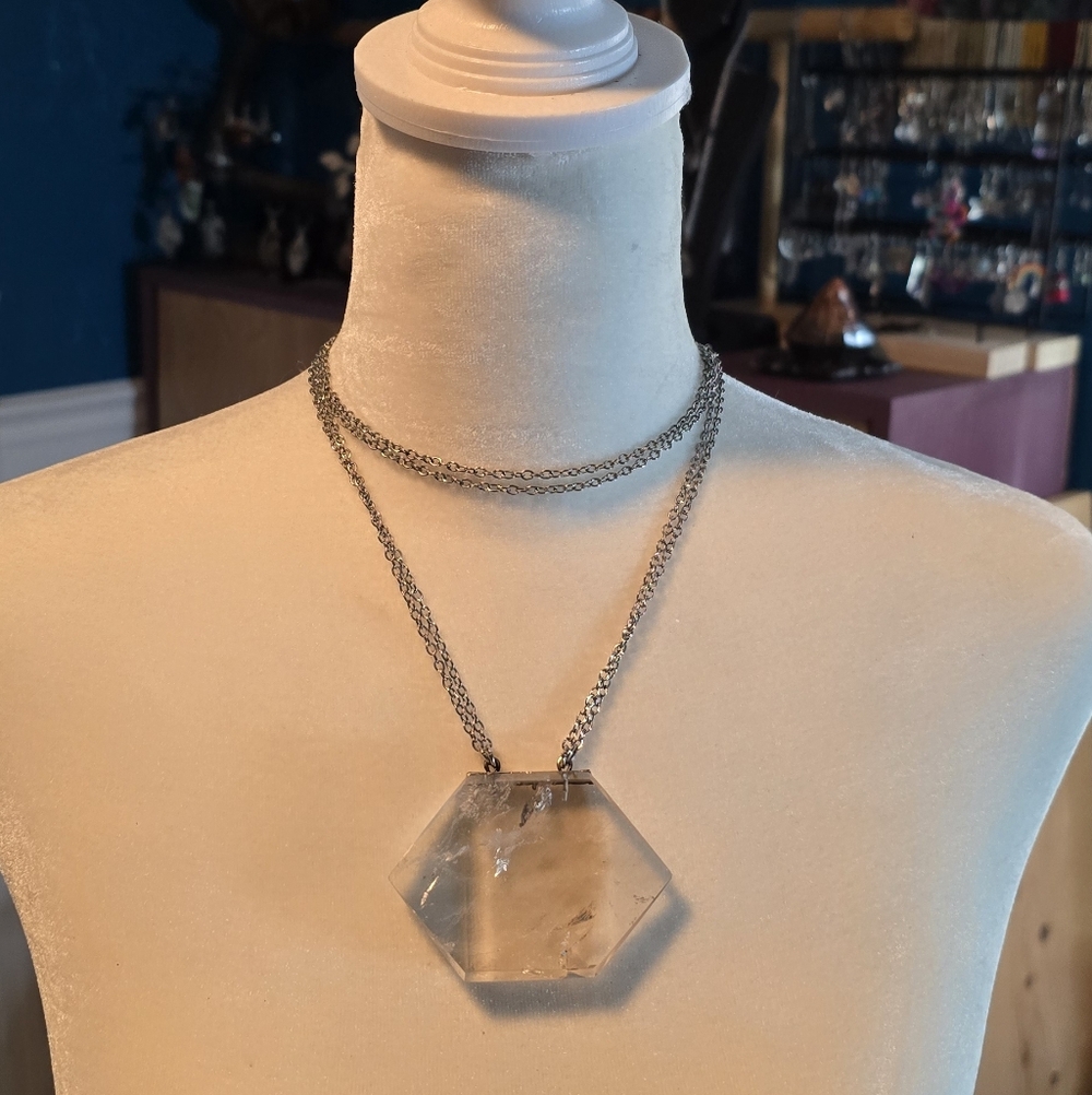 Light Smokey Quartz Hexagon Pendant Necklace